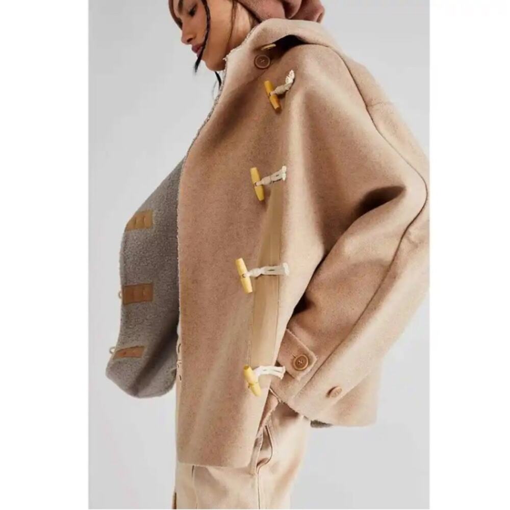 FP We The Free Womens Boho Slouchy Hooded Duffle Toggle Jacket Tan Size XS - Picture 6 of 15